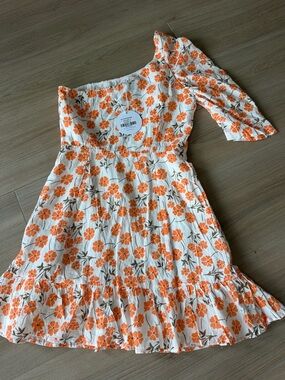 Petal & Pup White Dress with Orange Floral Print